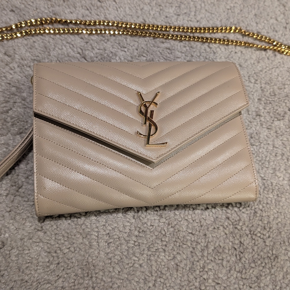 Yves Saint Laurent Taupe Chevron Clutch